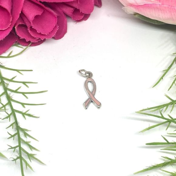 VINTAGE⚜️Sterling Silver Breast Cancer Ribbon Charm - Picture 1 of 8